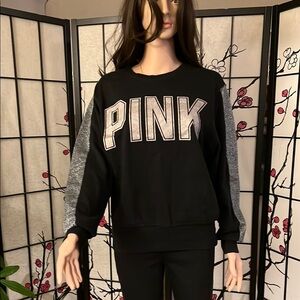 Victoria's Secret Pink Graphic Shimmer Bling Slouchy Campus Sweatshirt
